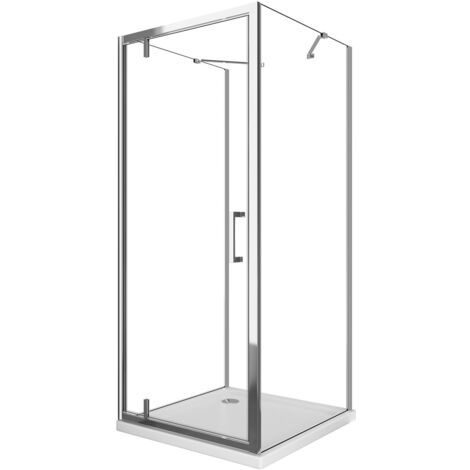 Box Doccia Con 2 Pareti Fisse Laterali e Porta Battente Frontale Roto-traslante 8MM H200 CROMO Misura 75 (73-75) FISSE + PORTA 75 (73-76) (1/4)