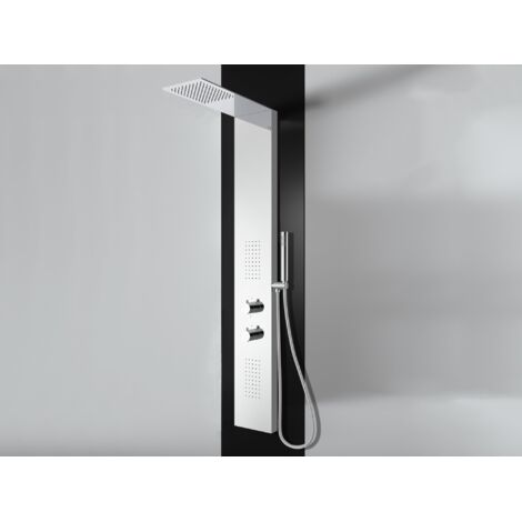 LANERI Pannello Doccia Slim Idromassaggio in Acciaio Inox Lucido – 3 Vie, Soffione Slim Anticalcare e Doccetta – Design Elegante Specchiato