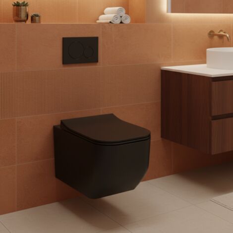 LANERI WC SOSPESO Serie New Edge - Vaso Rimless - Senza brida - Nero Opaco - Dimensioni Ridotte cm. 51,5 - Coprivaso Soft-Close