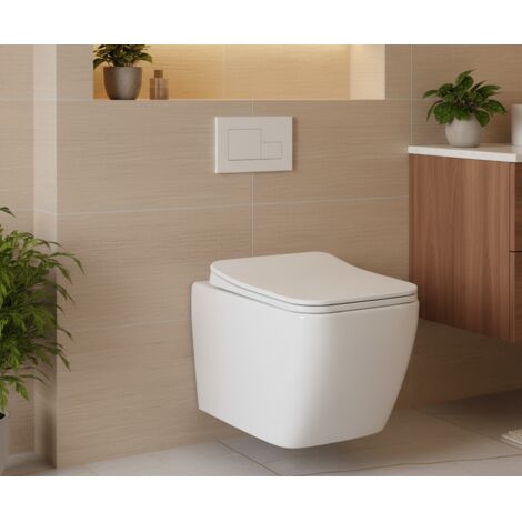 LANERI WC SOSPESO Serie New Edge - Vaso Rimless - Senza brida -Bianco Lucido - Dimensioni Ridotte cm 51,5 - Coprivaso Soft-Close