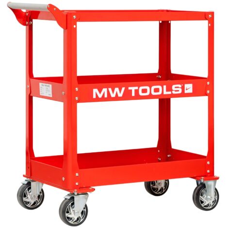 Mw Tools – Chariot de visite 3 plateaux en acier rouge avec roulettes pivotantes – Pour espaces confinés – DERG005