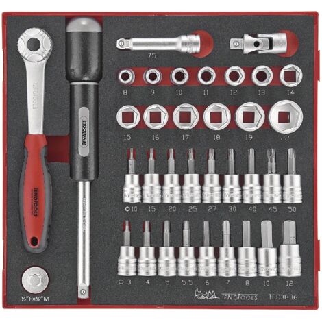 Jeu d'embouts douilles HEX Foam2 tray 3/8'' 8- 22mm 36 pièces Teng Tools TED3836 (1/2)