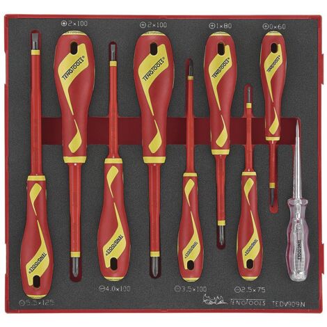 Jeu de tournevis isolées 1000V Foam2 tray PH- PZ 9 pièces Teng Tools TEDV909N-1 (1/2)