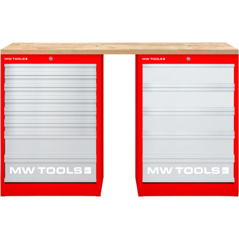 Établi modulaire Rubberwood avec 2 armoires à tiroirs 5T & 8T 1500 mm MW Tools MOD15L58R (1/3)