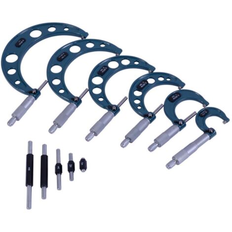 Ensemble de micromètres extérieurs analogiques 6 pièces 0-25 / 25-50 / 50-75 / 75-100 / 100-125 / 125-150 mm résolution 0,01 mm MW Tools MMS6150 (1/3)