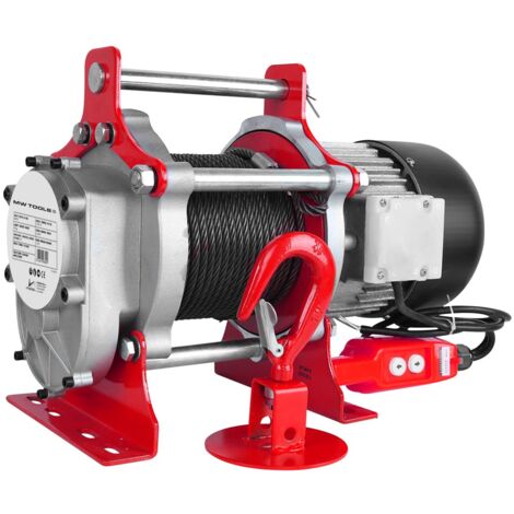 Mw Tools – Treuil électrique 750 kg 25 m 1,5 kW 400 V – Moteur industriel avec bobinage cuivre – Crochet 1 tonne avec linguet de sécurité – BKEL750