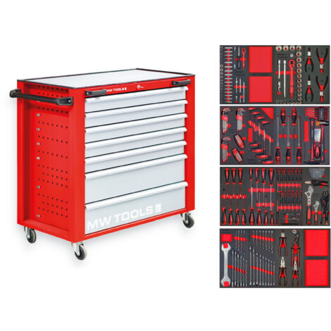Mw Tools – Servante d'atelier roulante 7 tiroirs – Acier au chrome vanadium – Hauteur 910 mm – Dimensions 1135 x 475 mm – MWE211G2P