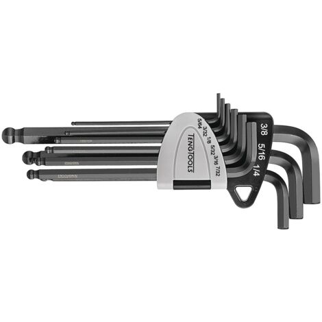 Jeu de clés Allen tête sphérique 9 pcs 5/64'' à 3/8'' Teng Tools 1499AF (1/3)