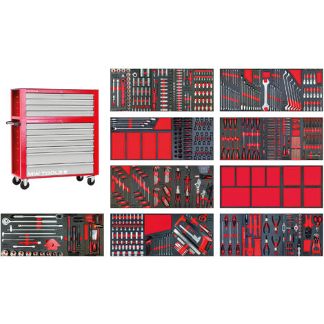 Servante d'atelier complète large avec coffre XXL 729 outils MW Tools MWE799G33