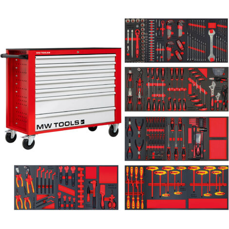 Mw Tools – Servante d'atelier roulante 265 outils – 7 tiroirs – Dimensions 1135 x 475 x 960 mm – Acier au chrome vanadium – MWE299G3