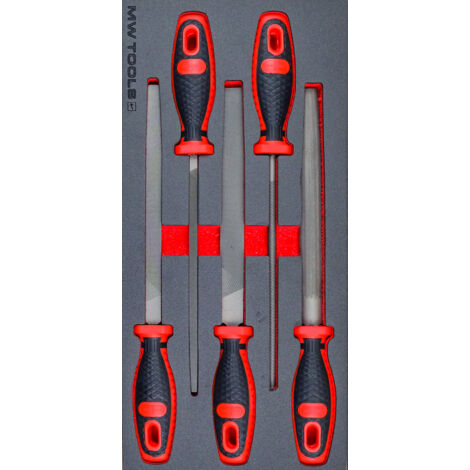 Jeu de limes 200 mm 5 pièces module en mousse pour servante d'atelier MW Tools MWFI5