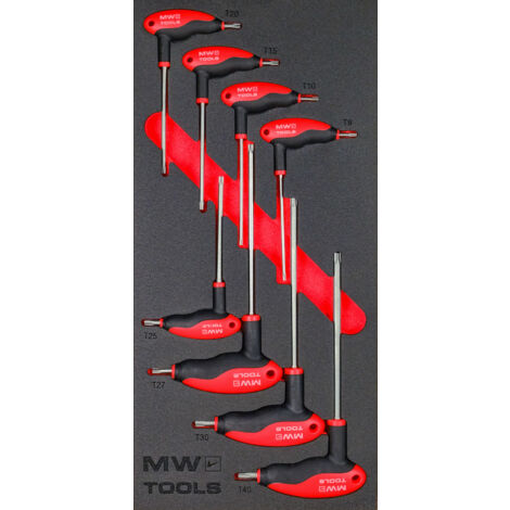 Mw Tools – Clé Torx avec poignée en T – Jeu de 8 pièces T9 à T40 – Module en mousse pour servante d'atelier – MWTTX8