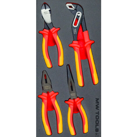 Jeu de pinces isolées 4 pièces module en mousse pour servante d'atelier MW Tools MWEPL4