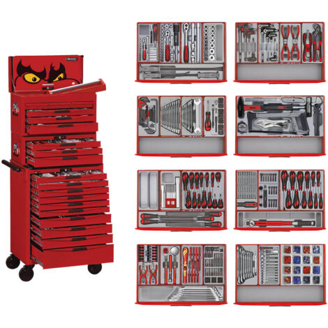 Servante d'outils professionnelle complète rouge Midi Master Tools 19 tiroirs - Set de 498 outils Teng Tools TCMM498RED