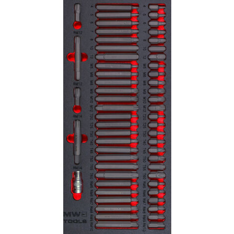 Mw Tools – Jeu d'embouts automobile Ribe-Spline-HEX-TORX 59 pièces – Module de servante – Longueurs 30/75mm – Adaptateur ½ x 10mm – MWBIT59