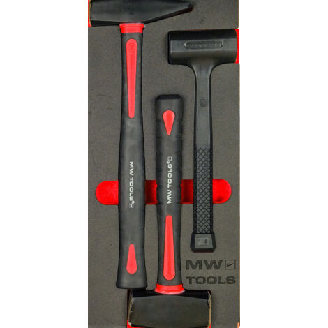 Mw Tools – Jeu de marteaux en mousse 3 pièces – Maillet 35mm, marteau allemand 800g, marteau masse 1250g – Pour servante d'atelier – MWHAM3