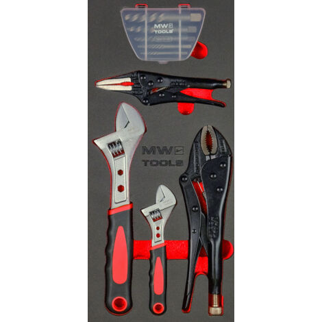 Jeu de clés à molette pinces grip et extracteurs 10 pièces module en mousse pour servante d'atelier MW Tools MWADJ10