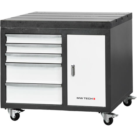 Etabli mobile avec plateau en fonte 900x600x800 mm avec 1 porte et 5 tirroirs MW-Tech SF-WBD2 (1/4)