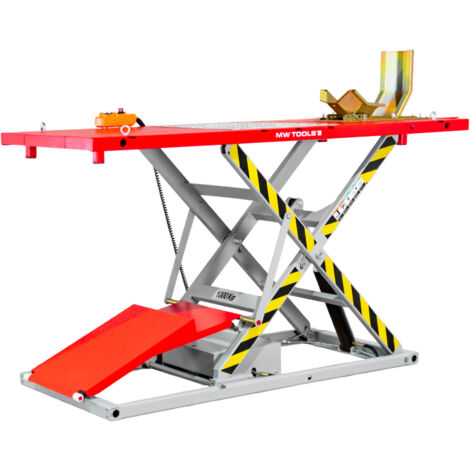 Mw Tools – Pont moto électrique professionnel 230V 1,1kW 1000kg 2250x800mm – Hauteur levée 1200mm – Rampe d'accès rétractable – ESB1000S