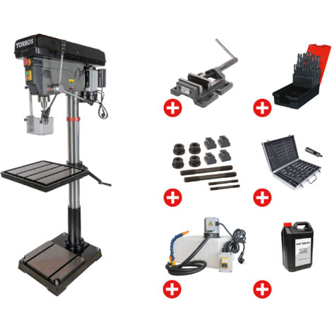 Perceuse à colonne professionnelle jusque ø 30 mm CM3 1,5 kW 230V + accessoires indispensables et unité d'arrosage Torros DF30M PACK PRO (1/5)