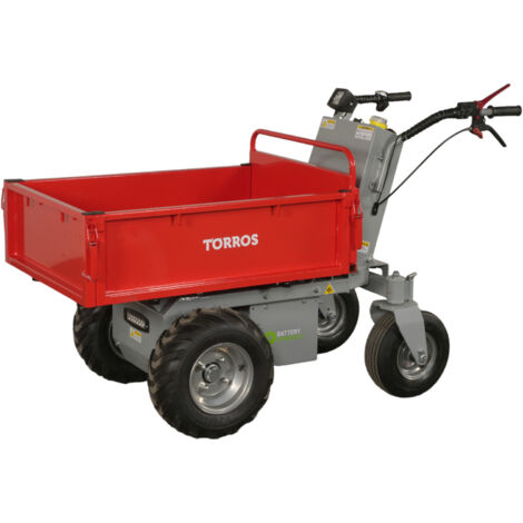 Mini dumper électrique 500kg 211L plateau basculant par vérin cloison amovible batterie 48V / 32Ah Torros MEP502