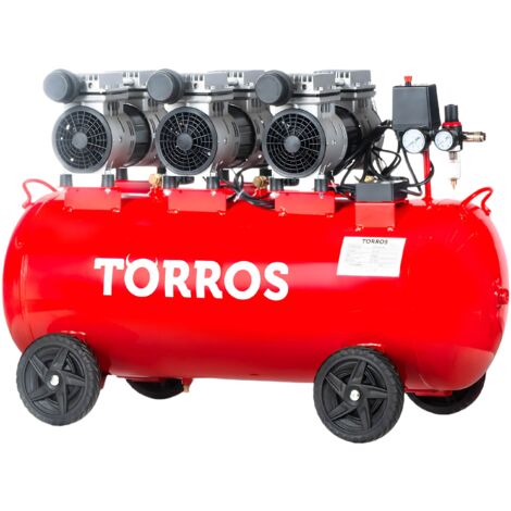 Torros – Compresseur silencieux sans huile 100 L 2,2 kW 480 L/min 10 bar 63 dB(A) pour travaux électroniques – TC1004810MS - CH 480 L