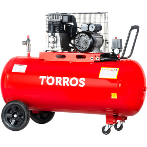 Torros – Compresseur mobile à entraînement par courroie 200 L 2,2 kW 10 bars 400 l/min – Pour travaux du bois et pistolets à clous – TC2004010M - CUVE 200 L
