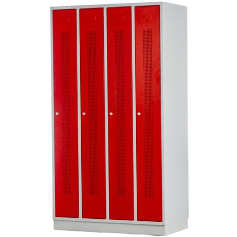 Vestiaire métallique 4 portes rouges perforées MW Tools KL40R (1/5)