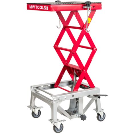 Mw Tools – Lève-moto hydraulique mobile 135 kg – Hauteur de levage 345 à 870 mm – 4 roues pivotantes – MSB135