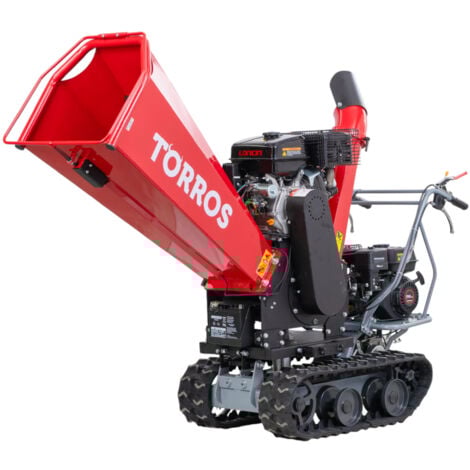 Broyeur de branches sur chenilles ø120mm 15CH 420cc essence démarrage électrique + brouette à moteur à chenilles plateau 300kg 6,5CH Torros RHK122