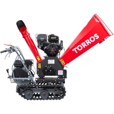 Broyeur de branches sur chenilles ø120mm 15CH 420cc essence démarrage électrique + brouette à moteur à chenilles plateau 300kg 6,5CH Torros RHK122