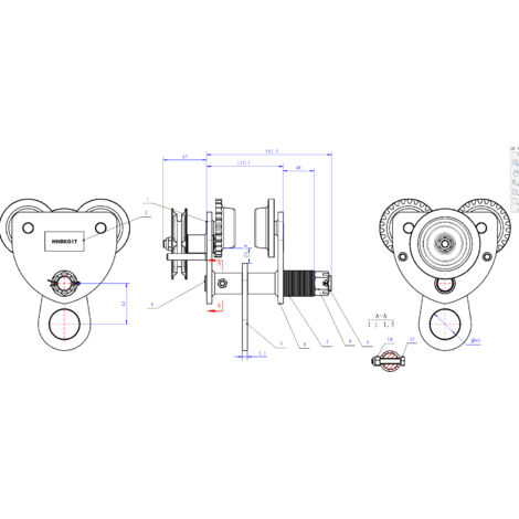 Mw Tools – Chariot porte-palans 1 t avec entraînement par chaîne – Longueur chaîne 2,9 m – Compatible poutres en I et H – HNRKG1T