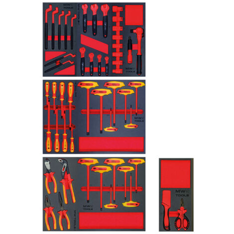 Kit complets outils isolés 1000 V VDE - 51 pièces pour véhicules électriques - Modules en mousse prêts à ranger dans servante ou établi MW Tools TS MWE13-14 EV