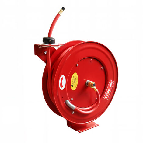 Enrouleur air 20 m Ø 3/8 20 bars Acier peint avec enroulement automatique et support mural fixe MW Tools SHA3820ECO