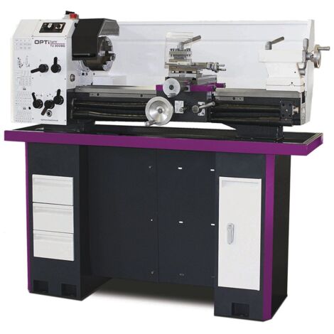 Tour à métaux d'établi hauteur des pointes 150 mm entre-pointes 800 mm alésage 36 mm 1,1 kW 400V par engrenages Optiturn TU3008G (1/2)