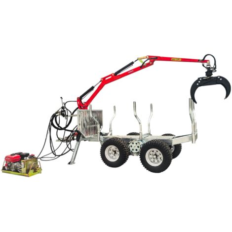 Torros – Remorque à bois forestière double essieux 2000 kg avec grue hydraulique 3,4 m – Moteur essence 9ch – AHR2005HWG