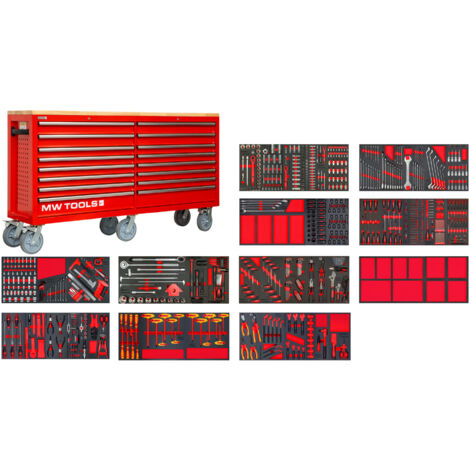 Mw Tools – Servante d'atelier roulante extra large 782 outils – 10 tiroirs 40 kg – Hauteur 1145 mm – Acier chrome-vanadium – MWE999G6A