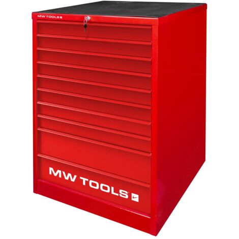 Mw Tools – Armoire d'atelier en métal 7 tiroirs – Peinture époxy rouge – Ouverture 80% – Fermeture centrale – DERLK10S