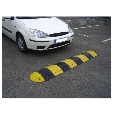 Kit de 2 ralentisseurs en caoutchouc recyclé noir et jaune – Limite vitesse 30 km/h – Dimensions 250 x 350 x 50 mm – Charge 20 tonnes – Viso - SPEED50