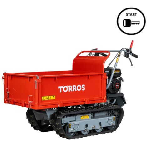 Torros – Brouette motorisée essence à chenilles surélevées 600 kg – Démarrage électrique – 4 vitesses – Capacité 260 l – MRP600HE