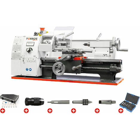 Torros – Tour à métaux d'établi 0,6 kW 230V – Hauteur des pointes 100 mm – Entre-pointes 300 mm – Alésage 21 mm – Vitesse variable 150-2500 min-1