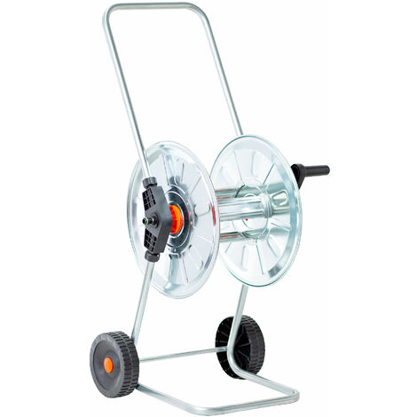 Chariot porte-tuyau arrosage en acier galvanisé – Capacité 50m de tuyau 1/2'' – Poignée longue et roues robustes pour transport facile – Agrati