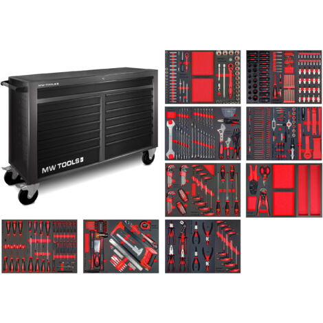 Mw Tools – Servante d'atelier roulante large 1450mm – 15 tiroirs – Charge maximale 500kg – Pour professionnels – MWE512G4B