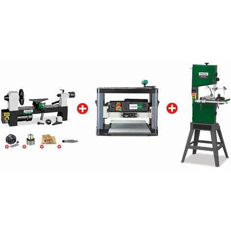 Holzstar – Pack menuisier avec tour à bois 200x305mm – Raboteuse 330mm 1,5kW 230V – Scie à ruban verticale 152x245mm 0,375kW