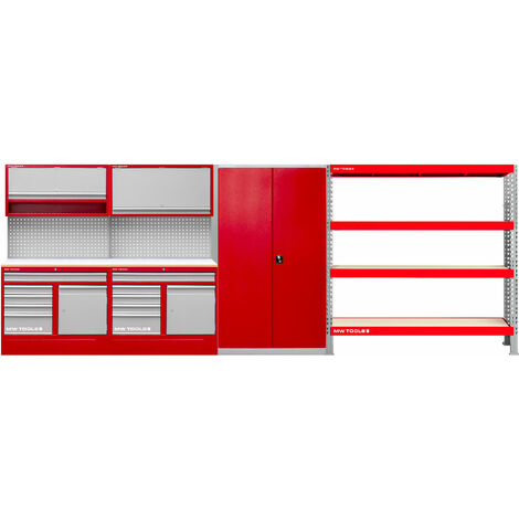 Mw Tools – Armoire d'atelier 5,3m avec rayonnage de stockage – Acier soudé – 4 étagères réglables – Verrouillage par clé – PRACO255KS