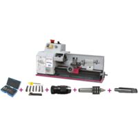 Tour à métaux d'établi hauteur des pointes 75 mm entre-pointes 265 mm alésage 11 mm 0,45 kW 230V avec accessoires Optiturn TU1503V PACK