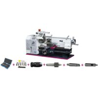 Tour à métaux d'établi hauteur des pointes 100 mm entre-pointes 300 mm alésage 21 mm 0,6 kW 230V avec acessoires Optiturn TU2004V PACK