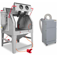 Cabine de sablage 1200 L pro double poste de travail avec aspiration cyclonique externe MW Tools CAT1200FC