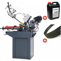 Scie à ruban pour métaux 0-60° capacité de coupe ronde 225 mm 1,5 kW 400V 2 vitesses avec 5 lames de scie et 5L d'huile de refroidissement Torros SC280G PACK 1