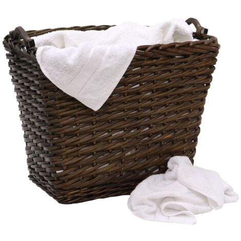 Vertical Weave Rectangle Log Basket with Wooden Handles, Brown, Medium